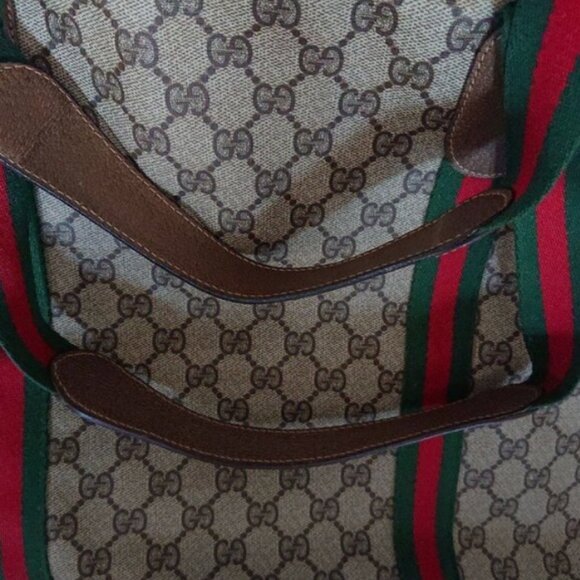 Gucci XL Travel Tote Supreme Web Canvas Boston Bag Duffle Sherry Purse Weekender - Picture 12 of 12